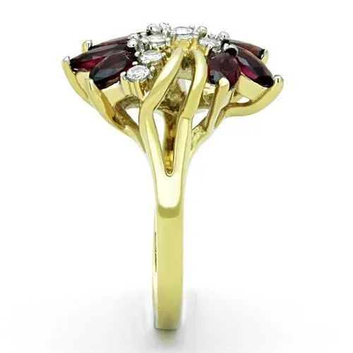 TK1565 TwoTone IP Gold Ion Plating Stainless Steel Ring with Synthetic Synthetic Glass in Amethyst Alamode Rings