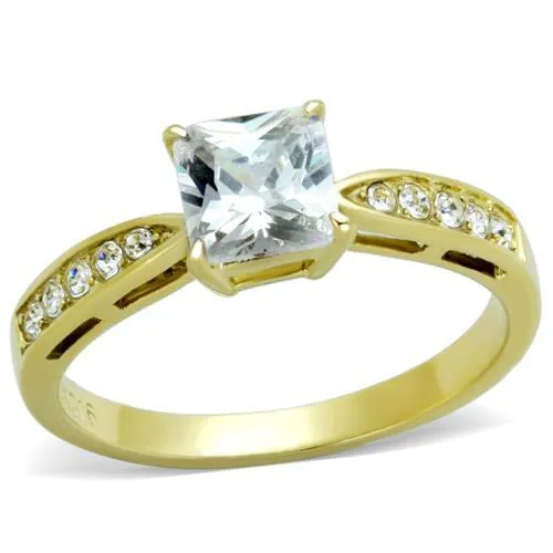 TK1873 IP GoldIon Plating Stainless Steel Ring with AAA Grade CZ in Clear Alamode Rings TK1873 IP GoldIon Plating Stainless Steel Ring with AAA Grade CZ in Clear Alamode Rings