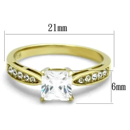 TK1873 IP GoldIon Plating Stainless Steel Ring with AAA Grade CZ in Clear Alamode Rings