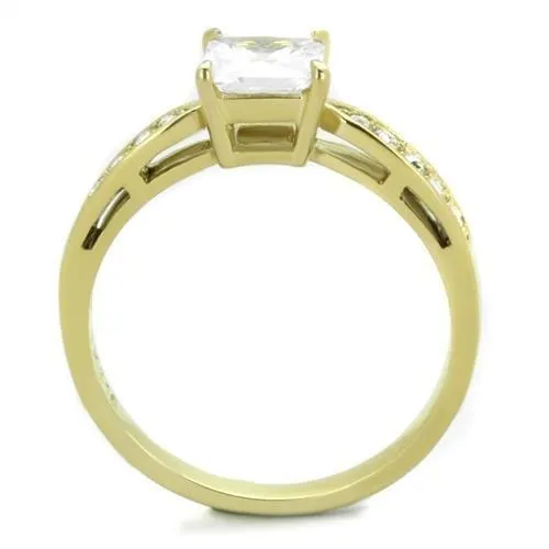 TK1873 IP GoldIon Plating Stainless Steel Ring with AAA Grade CZ in Clear Alamode Rings
