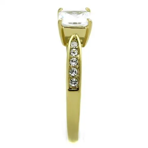 TK1873 IP GoldIon Plating Stainless Steel Ring with AAA Grade CZ in Clear Alamode Rings