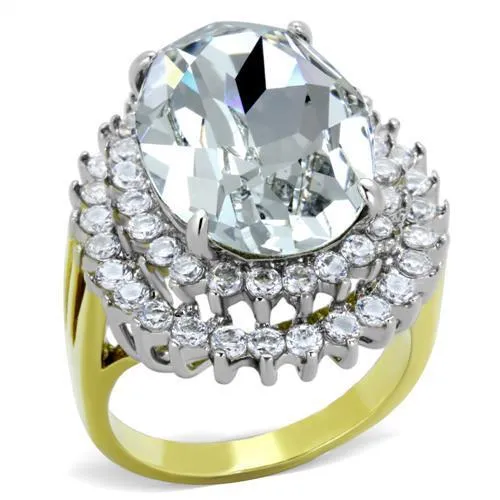 TK1894 TwoTone IP Gold Ion Plating Stainless Steel Ring with Top Grade Crystal in Clear Alamode Rings TK1894 TwoTone IP Gold Ion Plating Stainless Steel Ring with Top Grade Crystal in Clear Alamode Rings