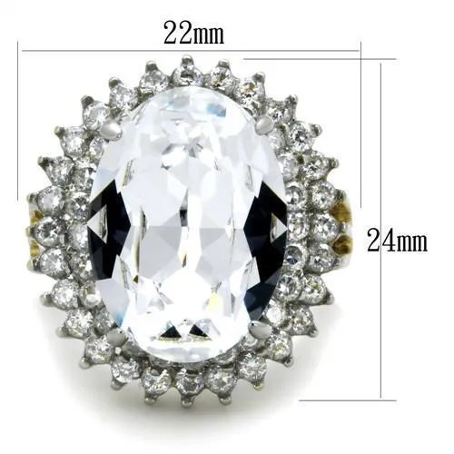 TK1894 TwoTone IP Gold Ion Plating Stainless Steel Ring with Top Grade Crystal in Clear Alamode Rings