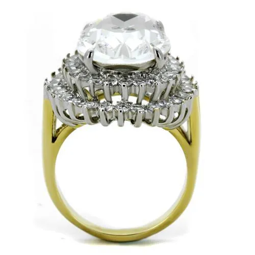 TK1894 TwoTone IP Gold Ion Plating Stainless Steel Ring with Top Grade Crystal in Clear Alamode Rings