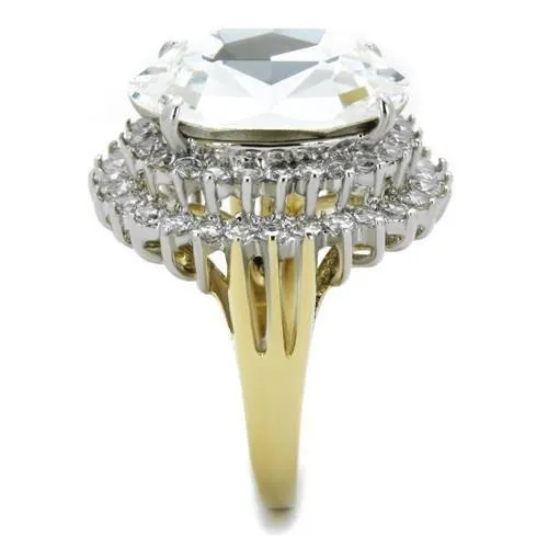 TK1894 TwoTone IP Gold Ion Plating Stainless Steel Ring with Top Grade Crystal in Clear Alamode Rings