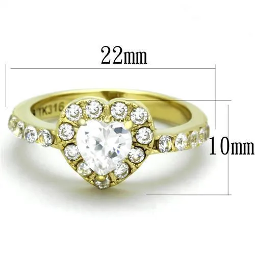 TK1900 IP GoldIon Plating Stainless Steel Ring with AAA Grade CZ in Clear Alamode Rings