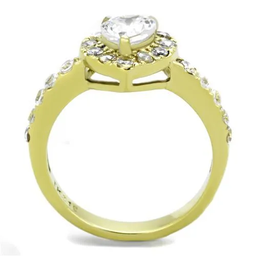 TK1900 IP GoldIon Plating Stainless Steel Ring with AAA Grade CZ in Clear Alamode Rings