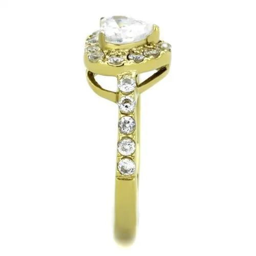 TK1900 IP GoldIon Plating Stainless Steel Ring with AAA Grade CZ in Clear Alamode Rings