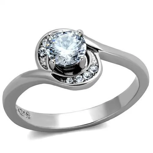 TK2116 High polished no plating Stainless Steel Ring with AAA Grade CZ in Clear Alamode Rings TK2116 High polished no plating Stainless Steel Ring with AAA Grade CZ in Clear Alamode Rings