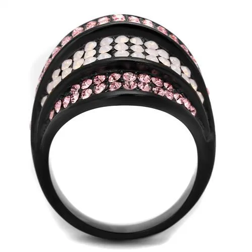 TK2201 IP BlackIon Plating Stainless Steel Ring with Top Grade Crystal in Multi Color Alamode Rings