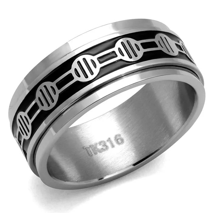 TK2924 High polished no plating Stainless Steel Ring with Epoxy in Jet Alamode Rings TK2924 High polished no plating Stainless Steel Ring with Epoxy in Jet Alamode Rings