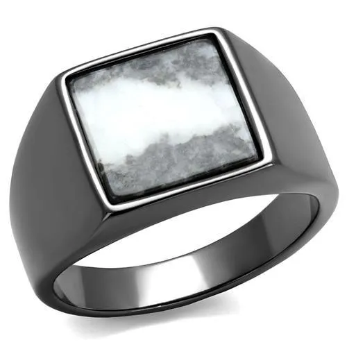 TK3005 IP Light Black IP Gun Stainless Steel Ring with SemiPrecious Zebra Jasper in Gray Alamode Rings TK3005 IP Light Black IP Gun Stainless Steel Ring with SemiPrecious Zebra Jasper in Gray Alamode Rings
