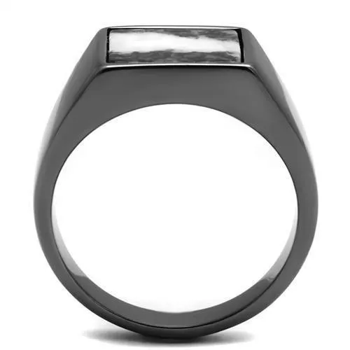 TK3005 IP Light Black IP Gun Stainless Steel Ring with SemiPrecious Zebra Jasper in Gray Alamode Rings