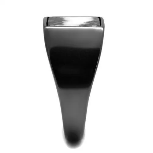 TK3005 IP Light Black IP Gun Stainless Steel Ring with SemiPrecious Zebra Jasper in Gray Alamode Rings