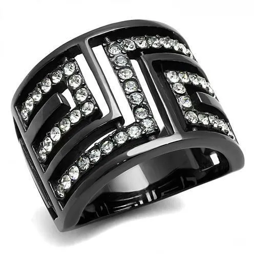 TK3134 IP Light Black IP Gun Stainless Steel Ring with Top Grade Crystal in Clear Alamode Rings TK3134 IP Light Black IP Gun Stainless Steel Ring with Top Grade Crystal in Clear Alamode Rings