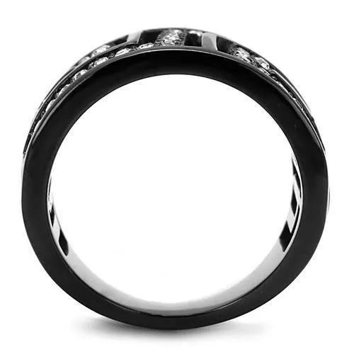 TK3134 IP Light Black IP Gun Stainless Steel Ring with Top Grade Crystal in Clear Alamode Rings