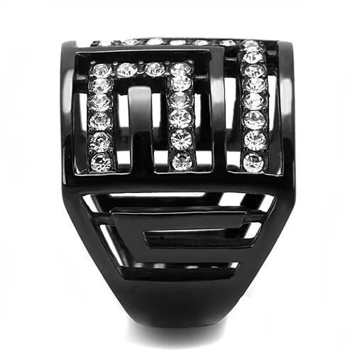 TK3134 IP Light Black IP Gun Stainless Steel Ring with Top Grade Crystal in Clear Alamode Rings