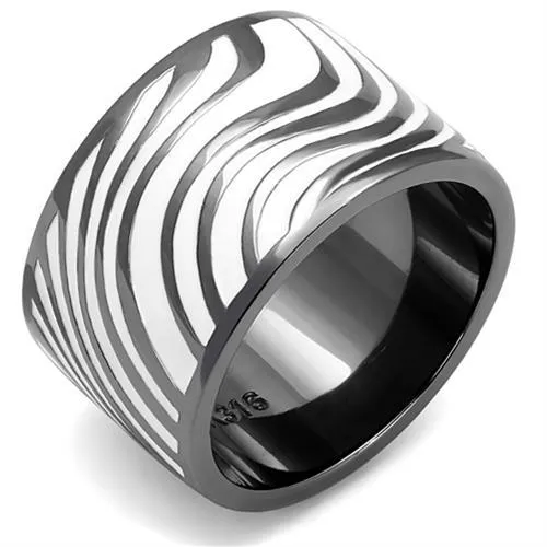 TK3171 IP Light Black IP Gun Stainless Steel Ring with Epoxy in White Alamode Rings TK3171 IP Light Black IP Gun Stainless Steel Ring with Epoxy in White Alamode Rings