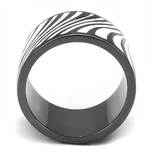 TK3171 IP Light Black IP Gun Stainless Steel Ring with Epoxy in White Alamode Rings