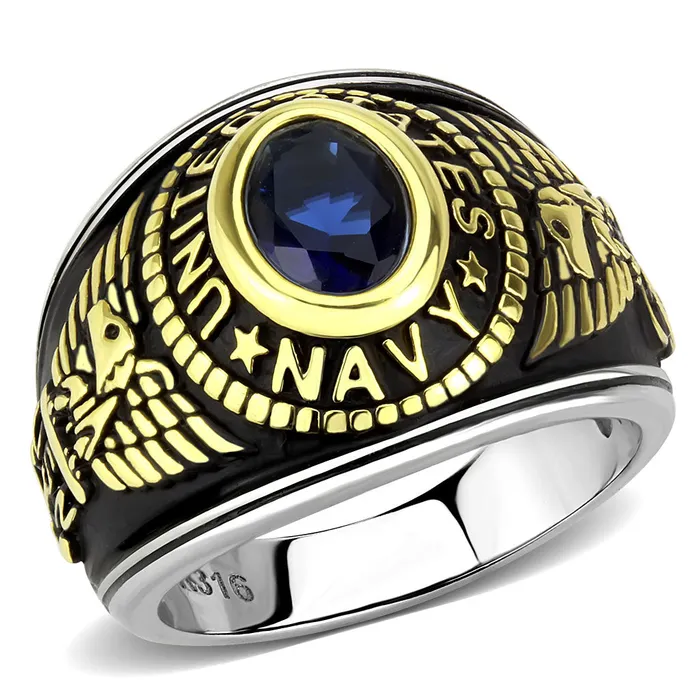 TK3726 TwoTone IP Gold Ion Plating Stainless Steel Ring with Synthetic Synthetic Glass in Montana Alamode Rings TK3726 TwoTone IP Gold Ion Plating Stainless Steel Ring with Synthetic Synthetic Glass in Montana Alamode Rings