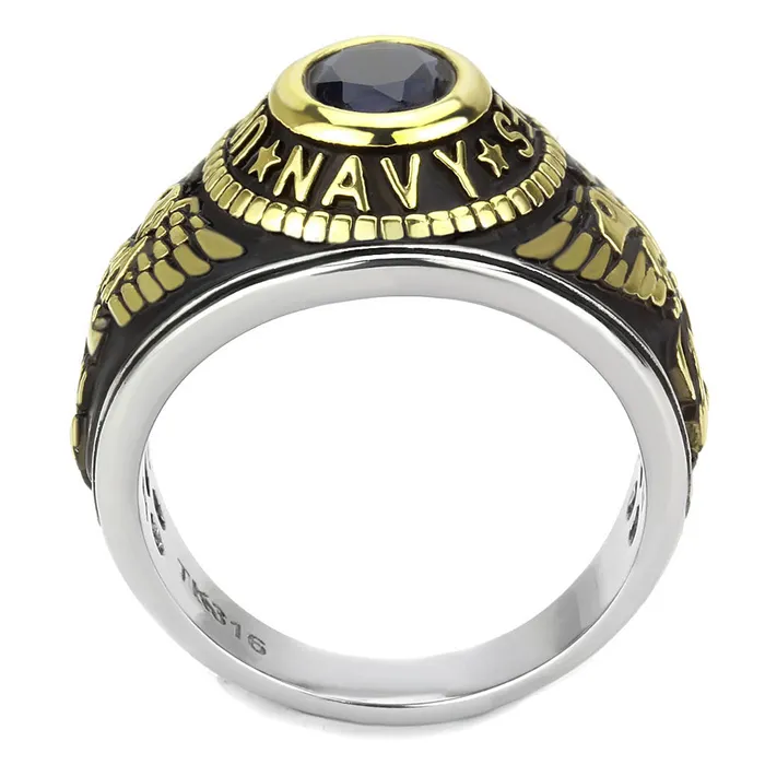 TK3726 TwoTone IP Gold Ion Plating Stainless Steel Ring with Synthetic Synthetic Glass in Montana Alamode Rings