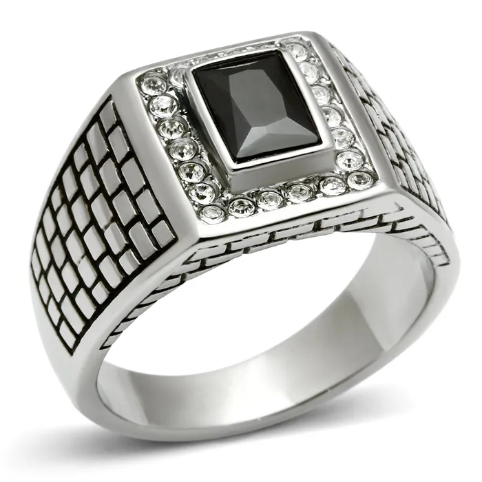 TK494 High polished no plating Stainless Steel Ring with AAA Grade CZ in Jet Alamode Rings TK494 High polished no plating Stainless Steel Ring with AAA Grade CZ in Jet Alamode Rings