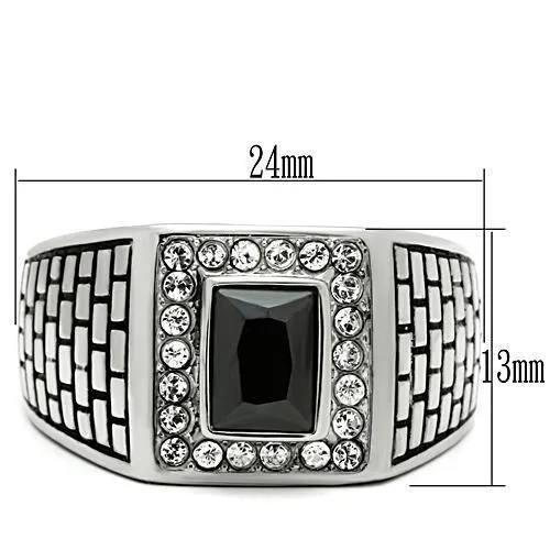 TK494 High polished no plating Stainless Steel Ring with AAA Grade CZ in Jet Alamode Rings