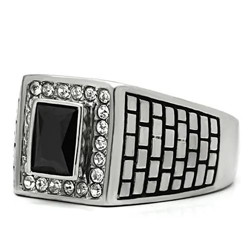 TK494 High polished no plating Stainless Steel Ring with AAA Grade CZ in Jet Alamode Rings