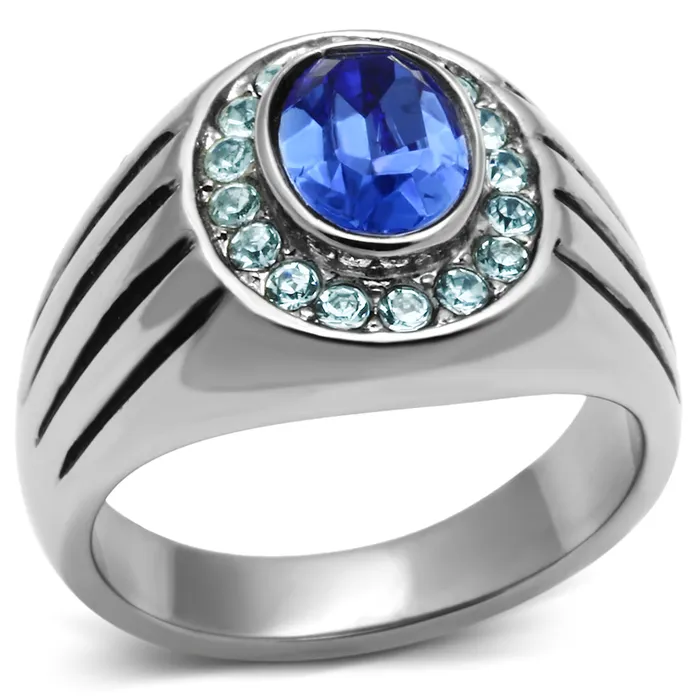 TK601 High polished no plating Stainless Steel Ring with Top Grade Crystal in Sapphire Alamode Rings