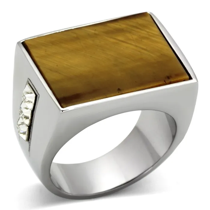 TK925 High polished no plating Stainless Steel Ring with Synthetic Tiger Eye in Topaz Alamode Rings TK925 High polished no plating Stainless Steel Ring with Synthetic Tiger Eye in Topaz Alamode Rings