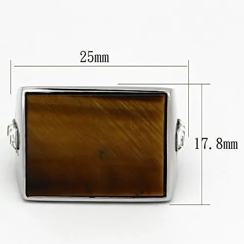 TK925 High polished no plating Stainless Steel Ring with Synthetic Tiger Eye in Topaz Alamode Rings