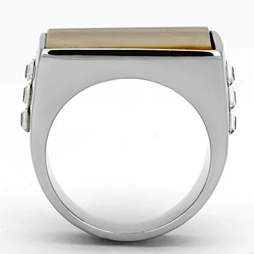 TK925 High polished no plating Stainless Steel Ring with Synthetic Tiger Eye in Topaz Alamode Rings