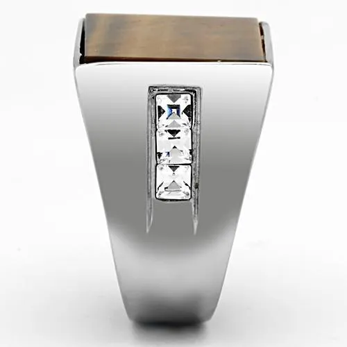 TK925 High polished no plating Stainless Steel Ring with Synthetic Tiger Eye in Topaz Alamode Rings