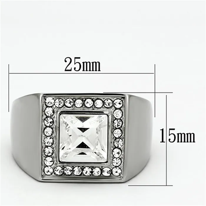 TK945 High polished no plating Stainless Steel Ring with Top Grade Crystal in Clear Alamode Rings
