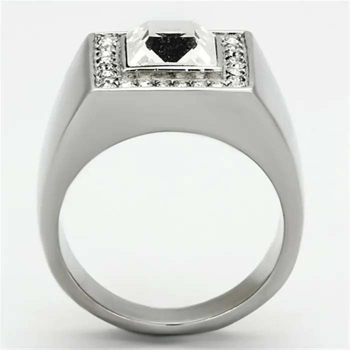 TK945 High polished no plating Stainless Steel Ring with Top Grade Crystal in Clear Alamode Rings