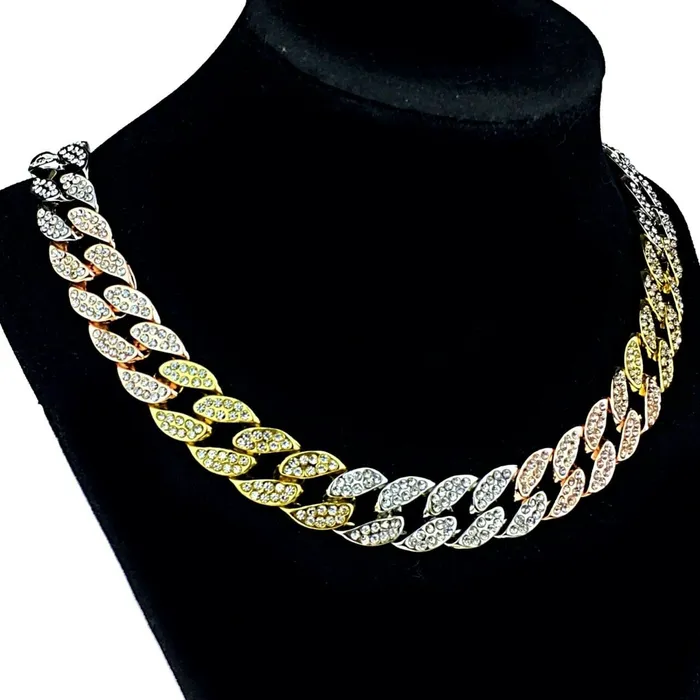 TriTone Iced Cuban Link Chain Necklace 24 x 16MM Bling Cartel Admin Necklaces TriTone Iced Cuban Link Chain Necklace 24 x 16MM Bling Cartel Admin Necklaces