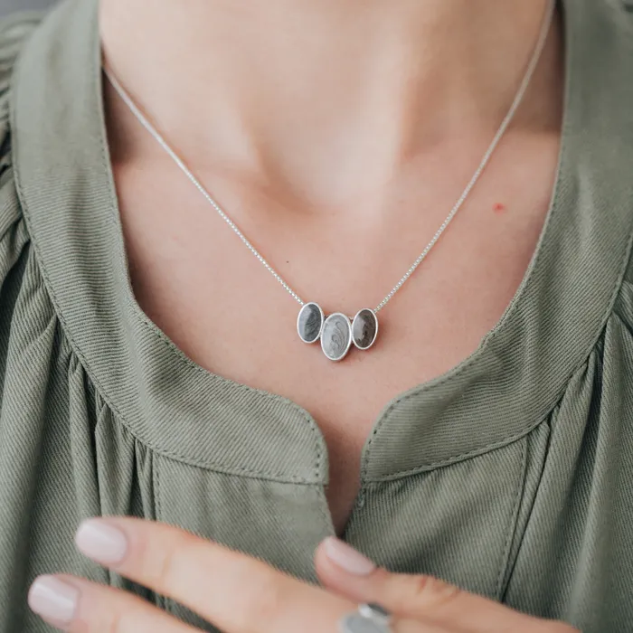 Triple Oval Cremation Necklace in 14K White Gold closebymejewelry Necklaces