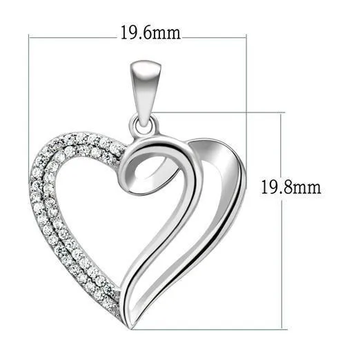 TS035 Rhodium 925 Sterling Silver Necklace with AAA Grade CZ in Clear Alamode Necklaces