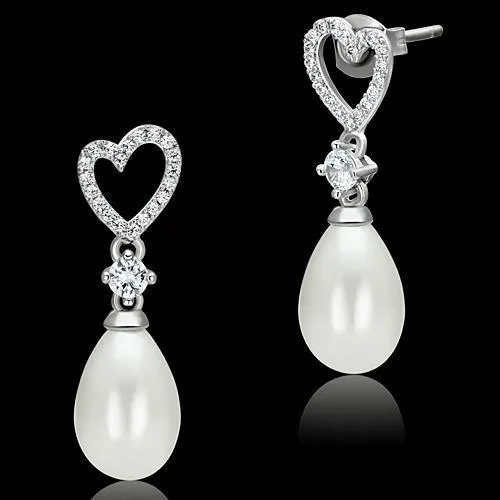TS064 Rhodium 925 Sterling Silver Earrings with Synthetic Pearl in White Alamode Earrings TS064 Rhodium 925 Sterling Silver Earrings with Synthetic Pearl in White Alamode Earrings