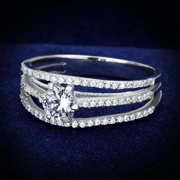 TS185 Rhodium 925 Sterling Silver Ring with AAA Grade CZ in Clear Alamode Rings TS185 Rhodium 925 Sterling Silver Ring with AAA Grade CZ in Clear Alamode Rings