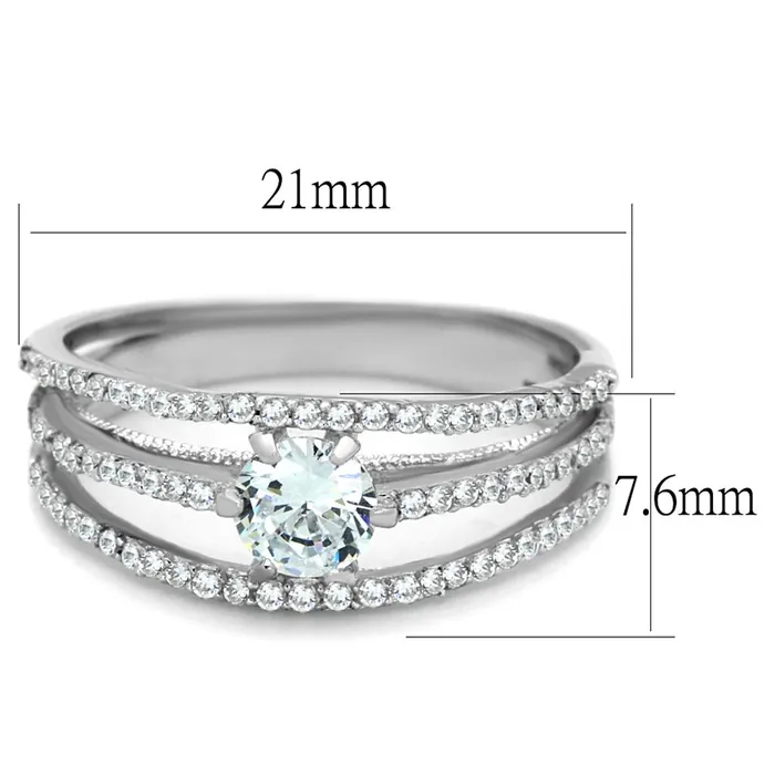 TS185 Rhodium 925 Sterling Silver Ring with AAA Grade CZ in Clear Alamode Rings