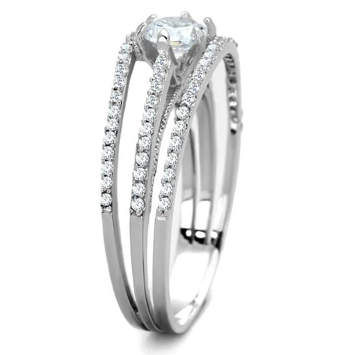 TS185 Rhodium 925 Sterling Silver Ring with AAA Grade CZ in Clear Alamode Rings