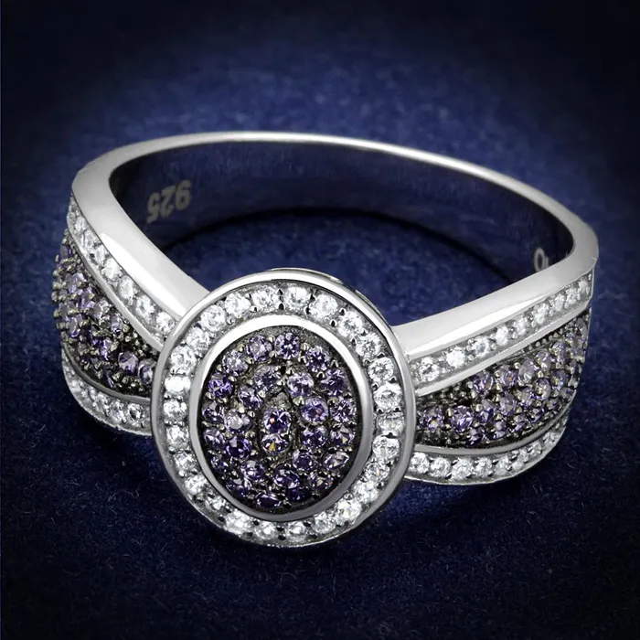TS523 Rhodium Ruthenium 925 Sterling Silver Ring with AAA Grade CZ in Amethyst Alamode Rings TS523 Rhodium Ruthenium 925 Sterling Silver Ring with AAA Grade CZ in Amethyst Alamode Rings
