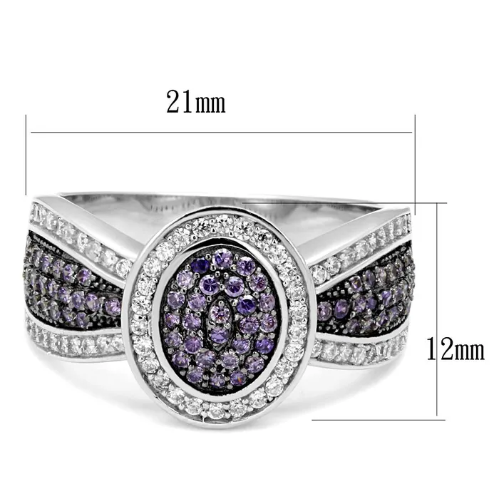 TS523 Rhodium Ruthenium 925 Sterling Silver Ring with AAA Grade CZ in Amethyst Alamode Rings