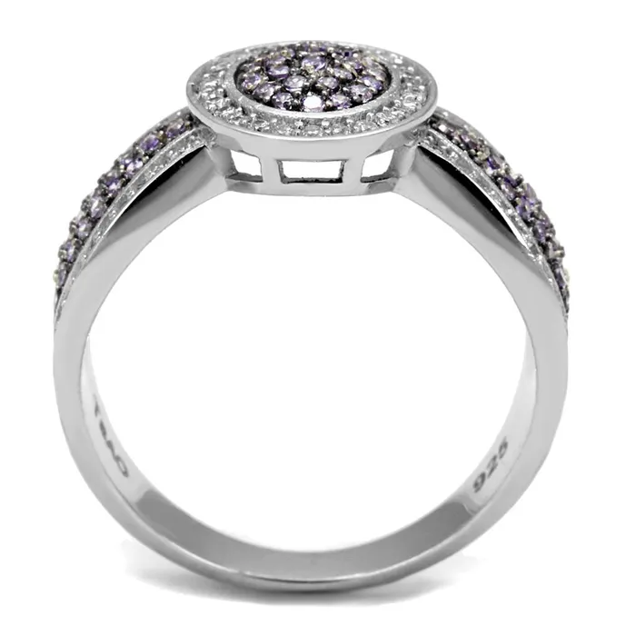 TS523 Rhodium Ruthenium 925 Sterling Silver Ring with AAA Grade CZ in Amethyst Alamode Rings