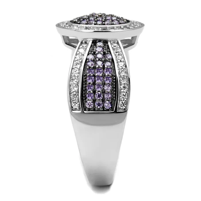 TS523 Rhodium Ruthenium 925 Sterling Silver Ring with AAA Grade CZ in Amethyst Alamode Rings