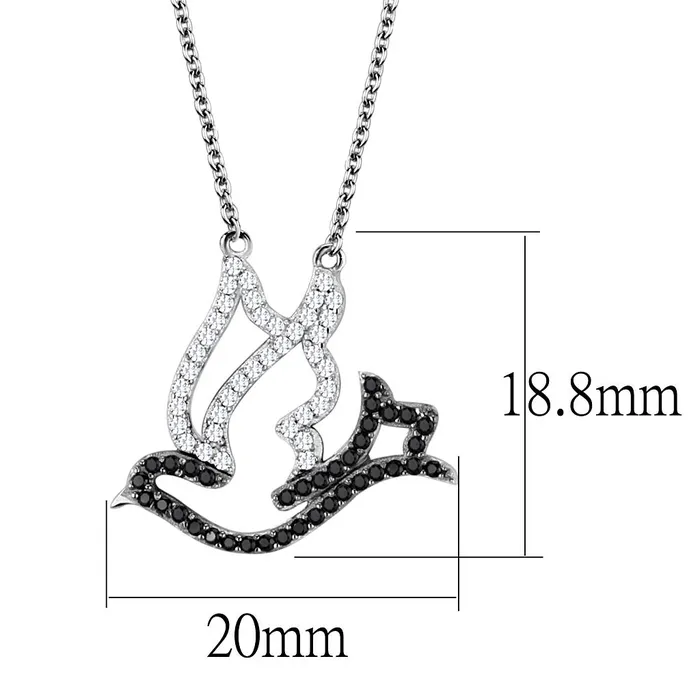 TS563 Rhodium Ruthenium 925 Sterling Silver Chain Pendant with AAA Grade CZ in Clear Alamode Necklaces