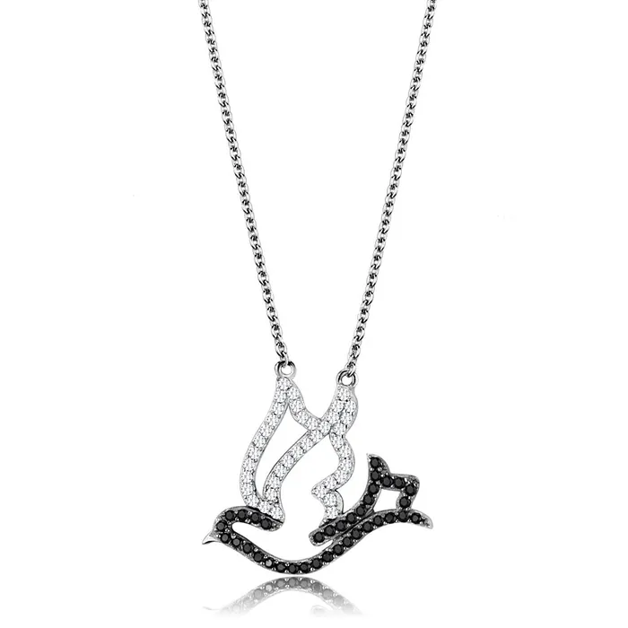 TS563 Rhodium Ruthenium 925 Sterling Silver Chain Pendant with AAA Grade CZ in Clear Alamode Necklaces