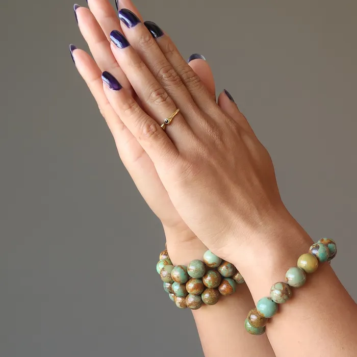 Turquoise Jasper Bracelet Mystic East Meets Western Flair Satin Crystals Bracelets