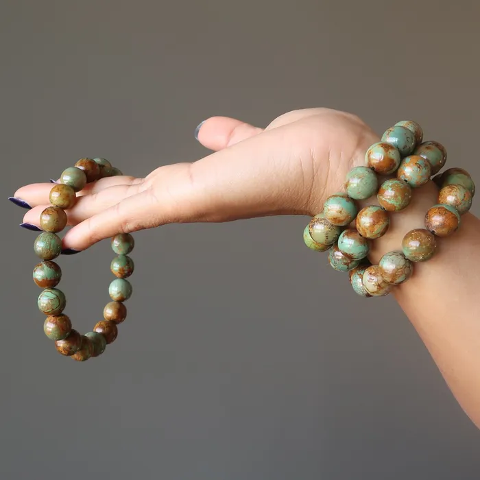 Turquoise Jasper Bracelet Mystic East Meets Western Flair Satin Crystals Bracelets